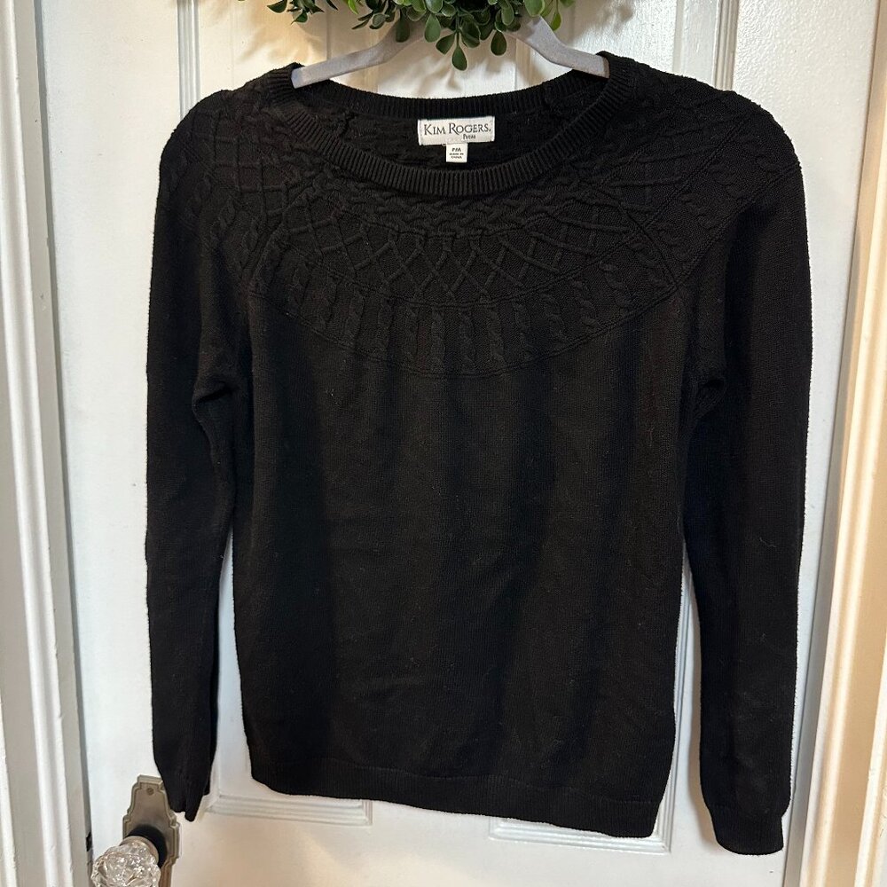 Kim Rogers-Women's Black Sweater w/Knit Design on Chest-Size Medium